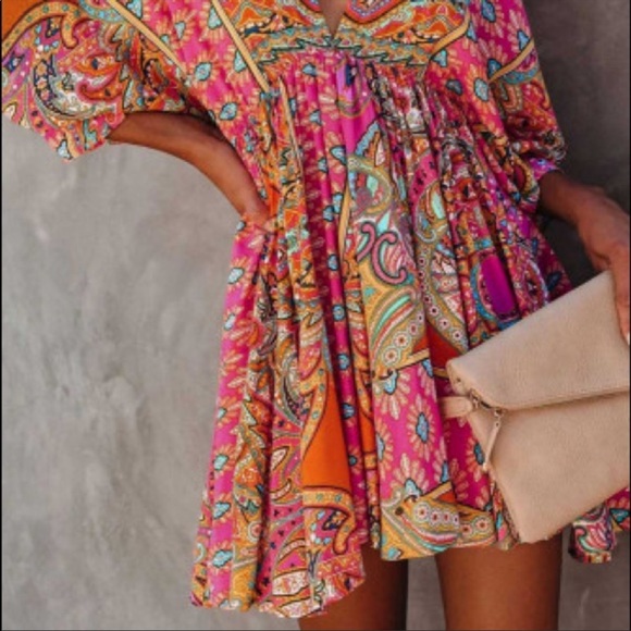 Bright Boho Babydoll Mini Dress - Picture 4 of 9